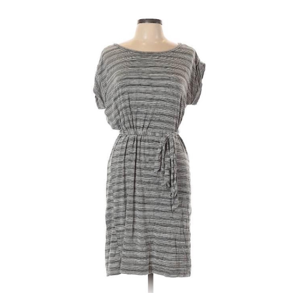 Gray striped loft dress with waist tie